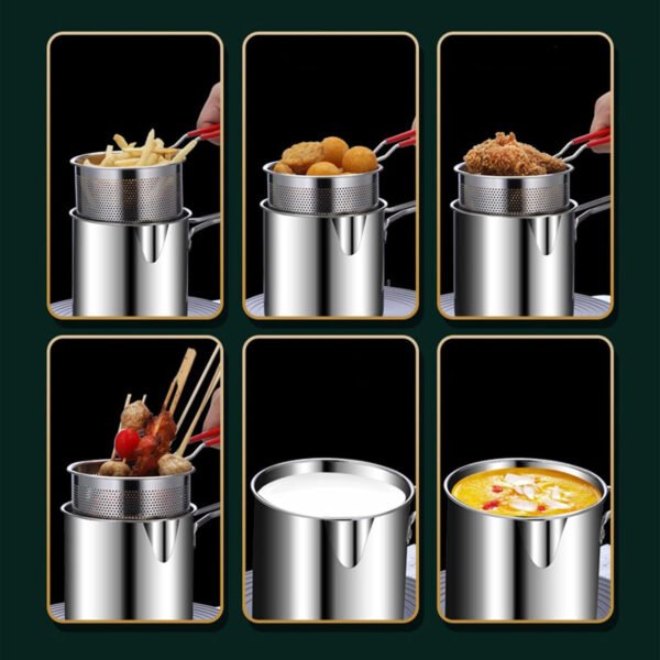 Deep frying pan from Saltlas with basket and oil strainer